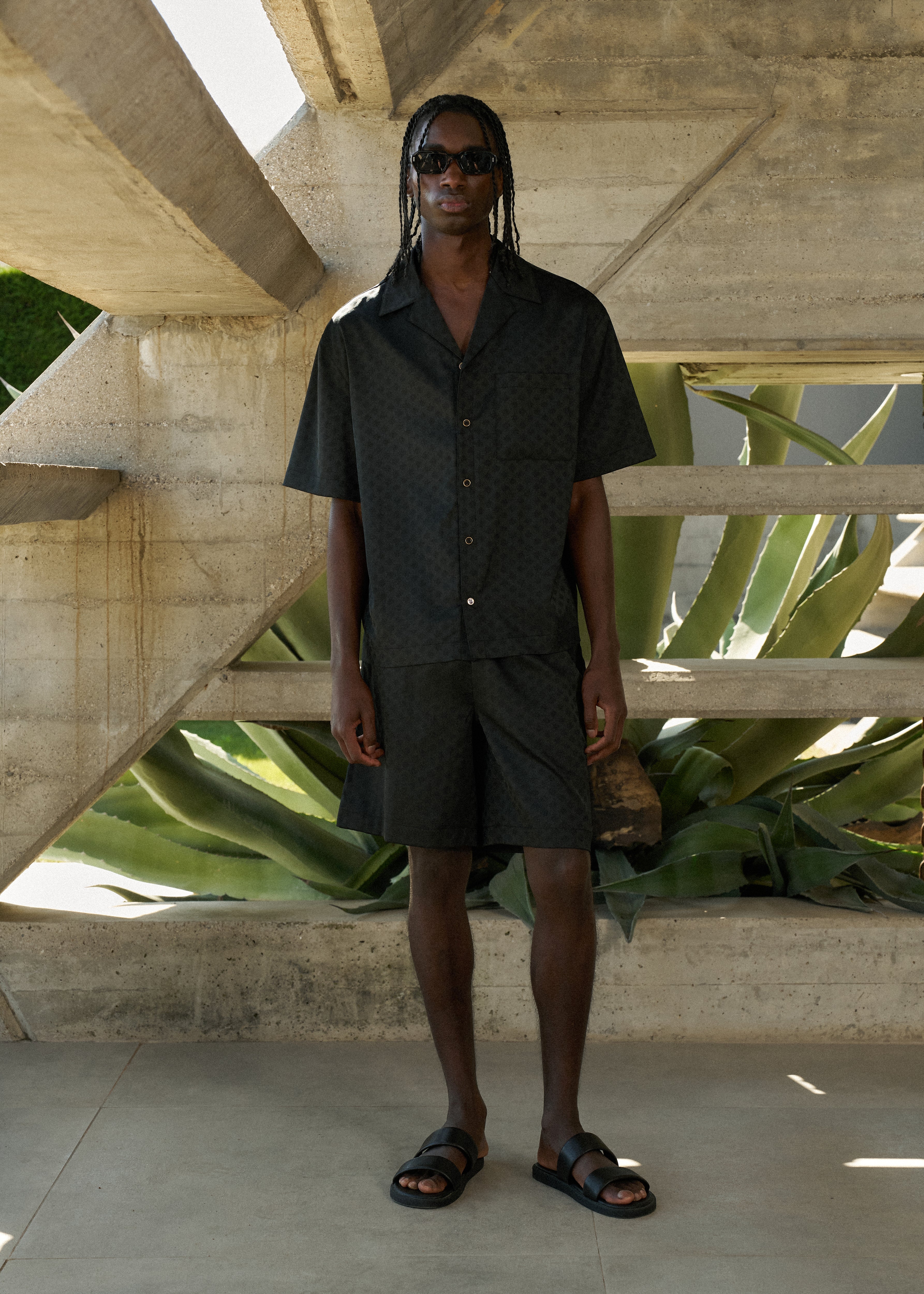 SATIN JACQUARD SHIRT - BLACK