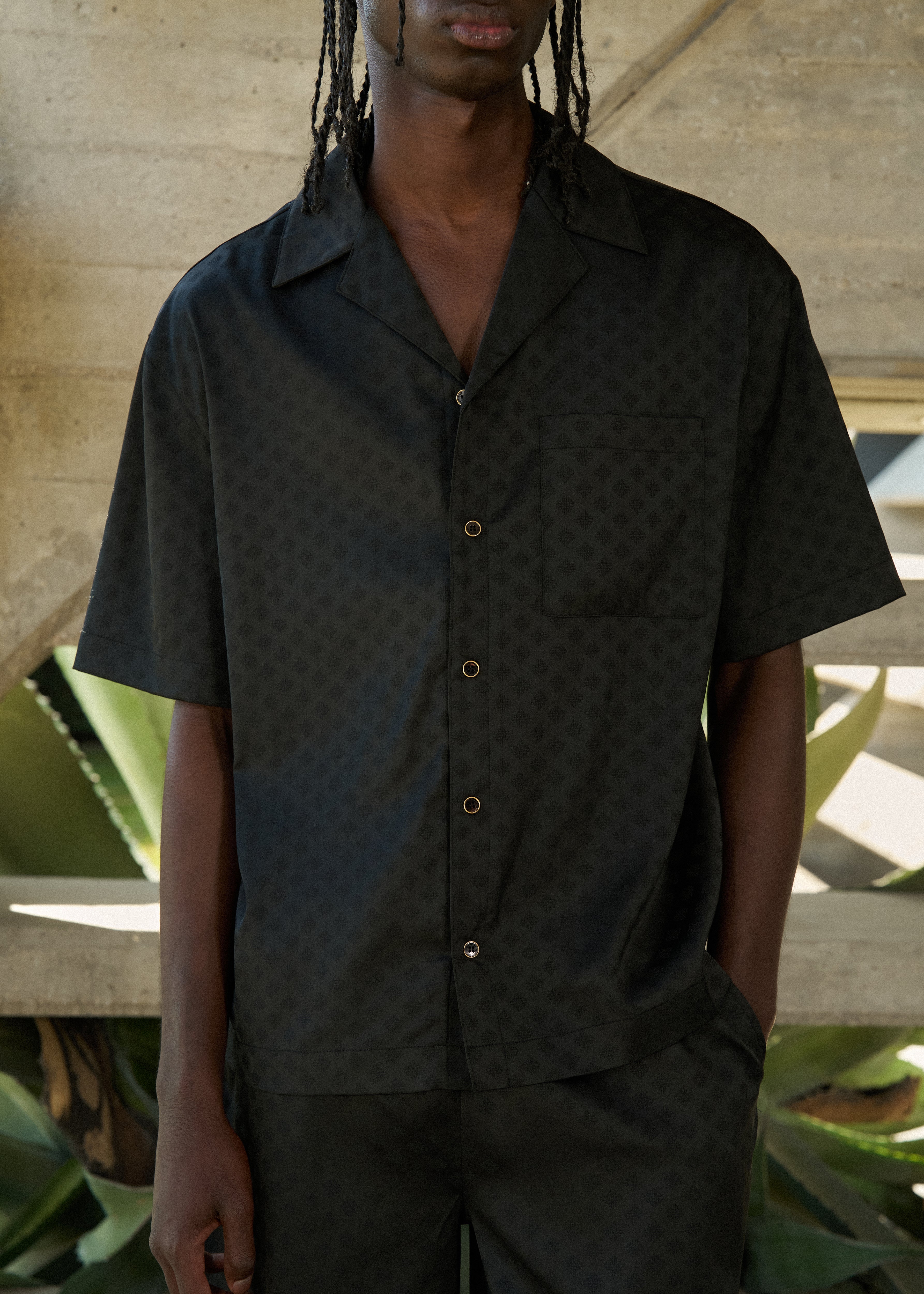 SATIN JACQUARD SHIRT - BLACK