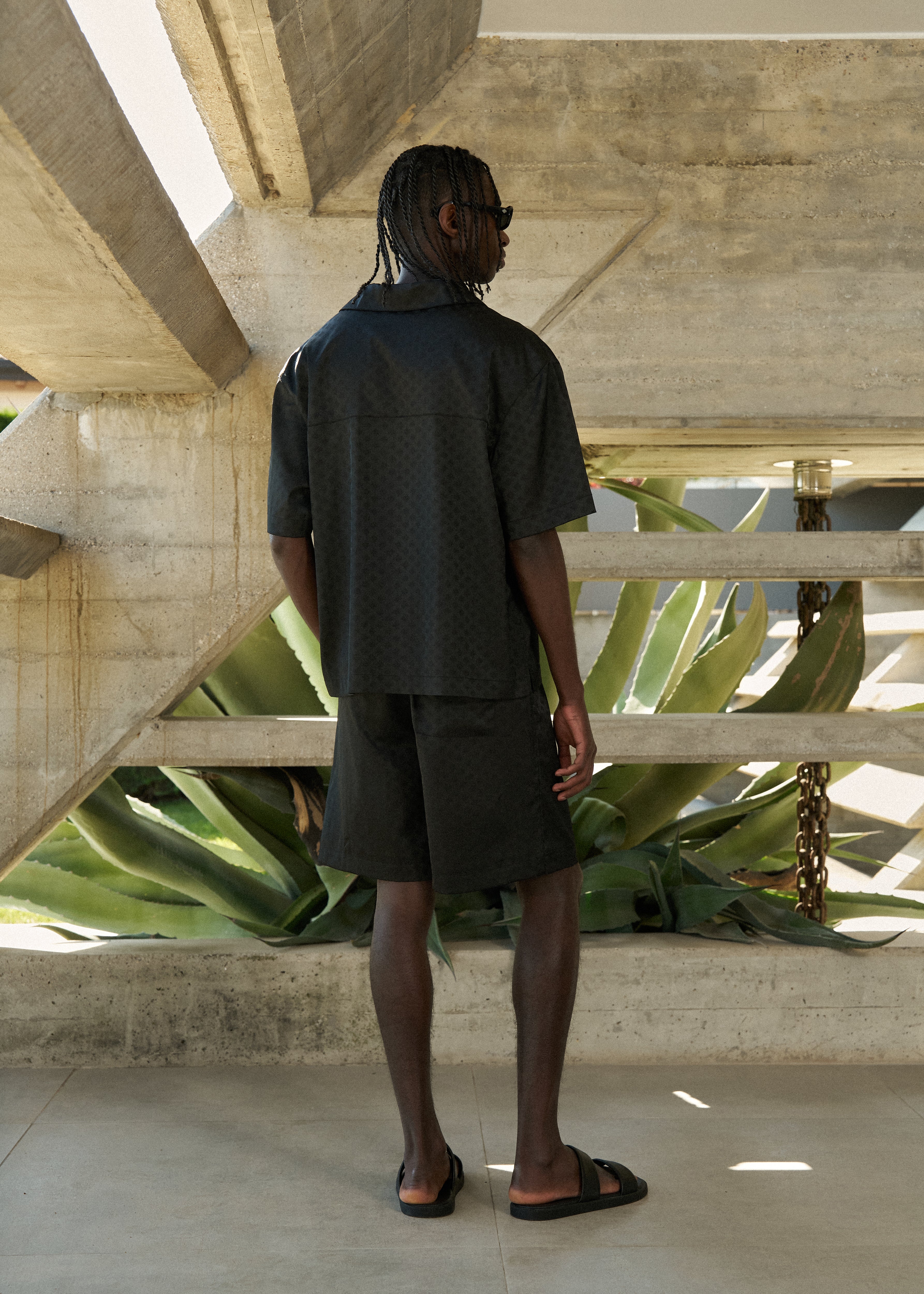 SATIN JACQUARD SHIRT - BLACK