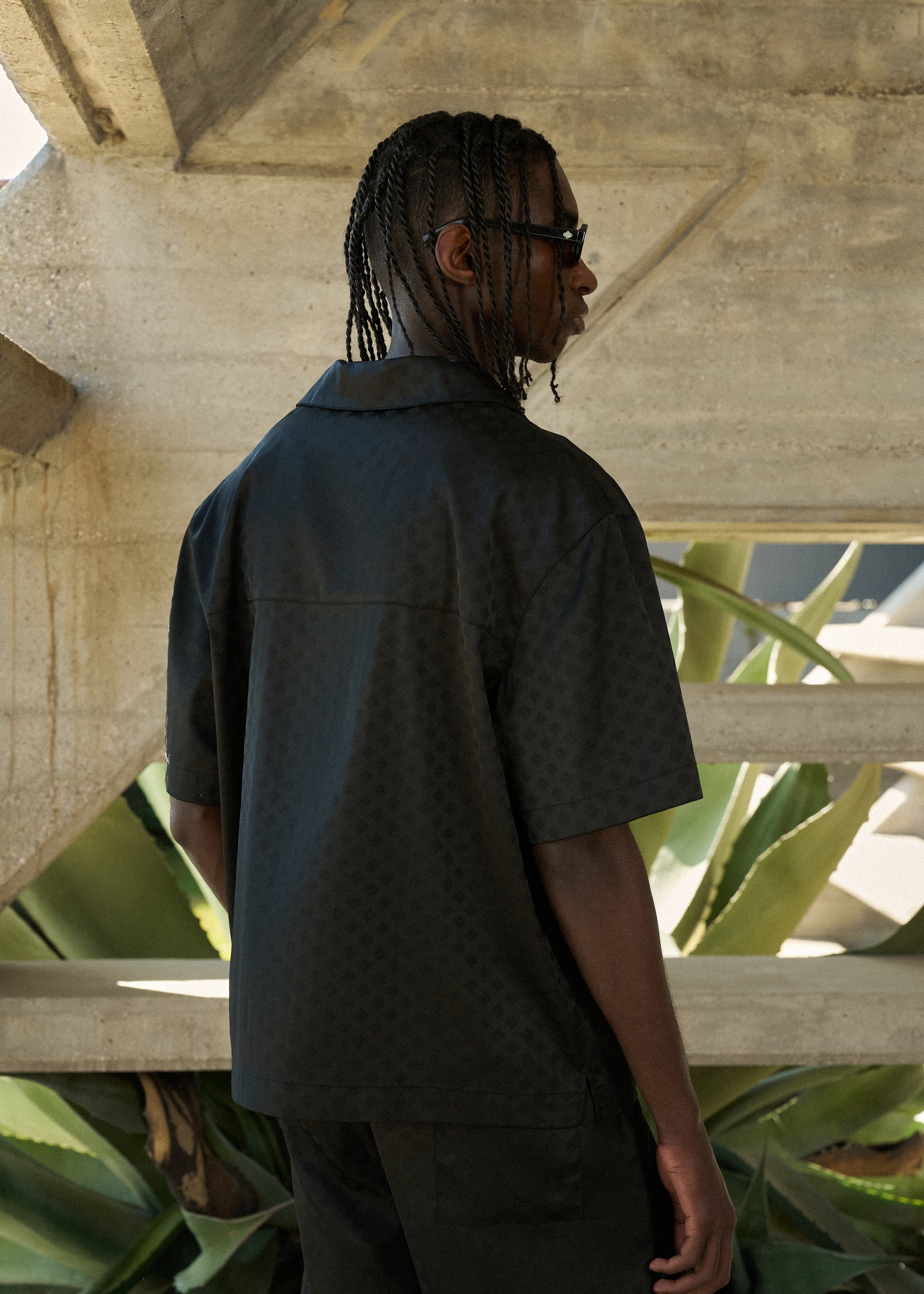 SATIN JACQUARD SHIRT - BLACK