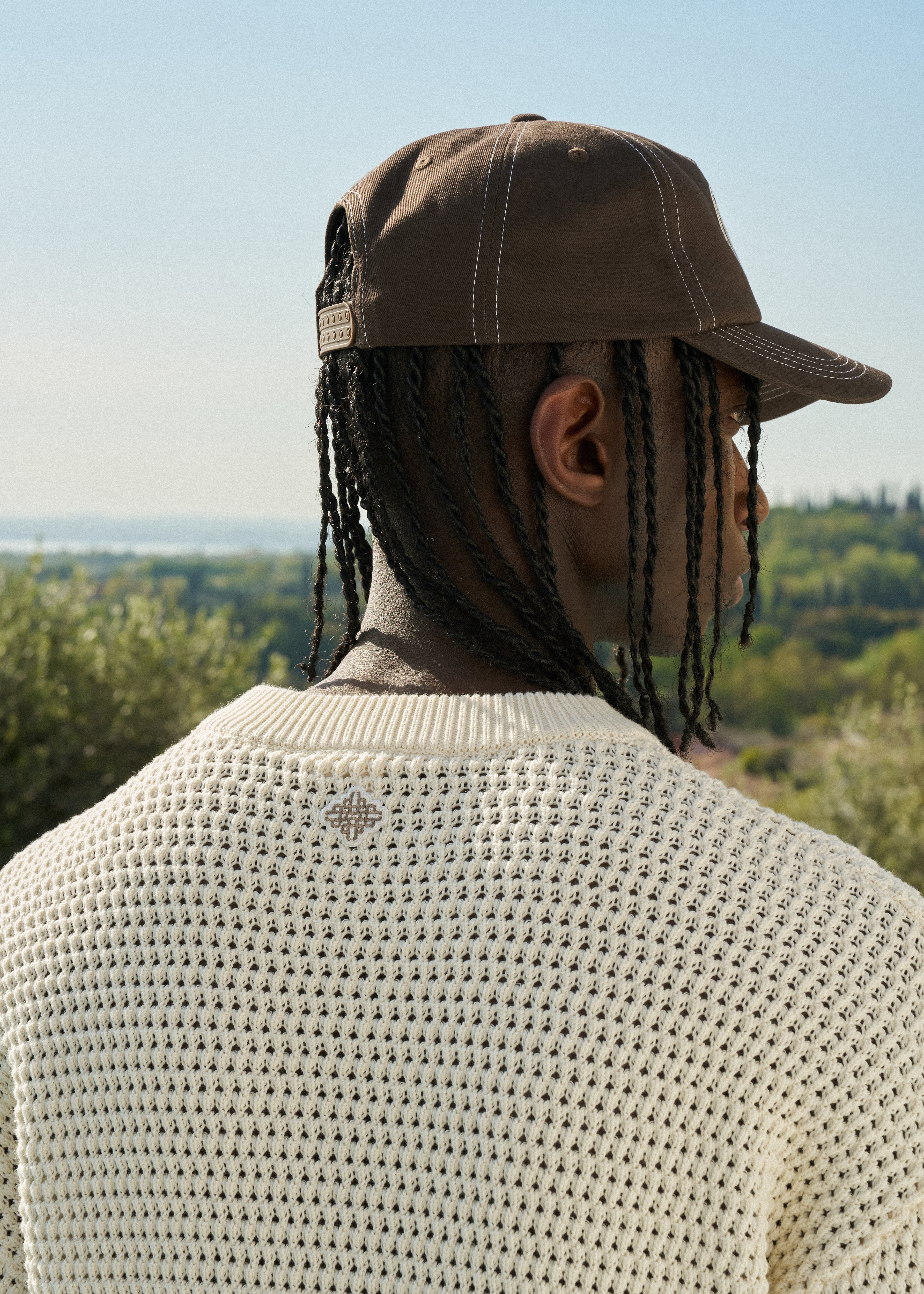 CROCHET KNITTED STRIPE T-SHIRT - OFF WHITE