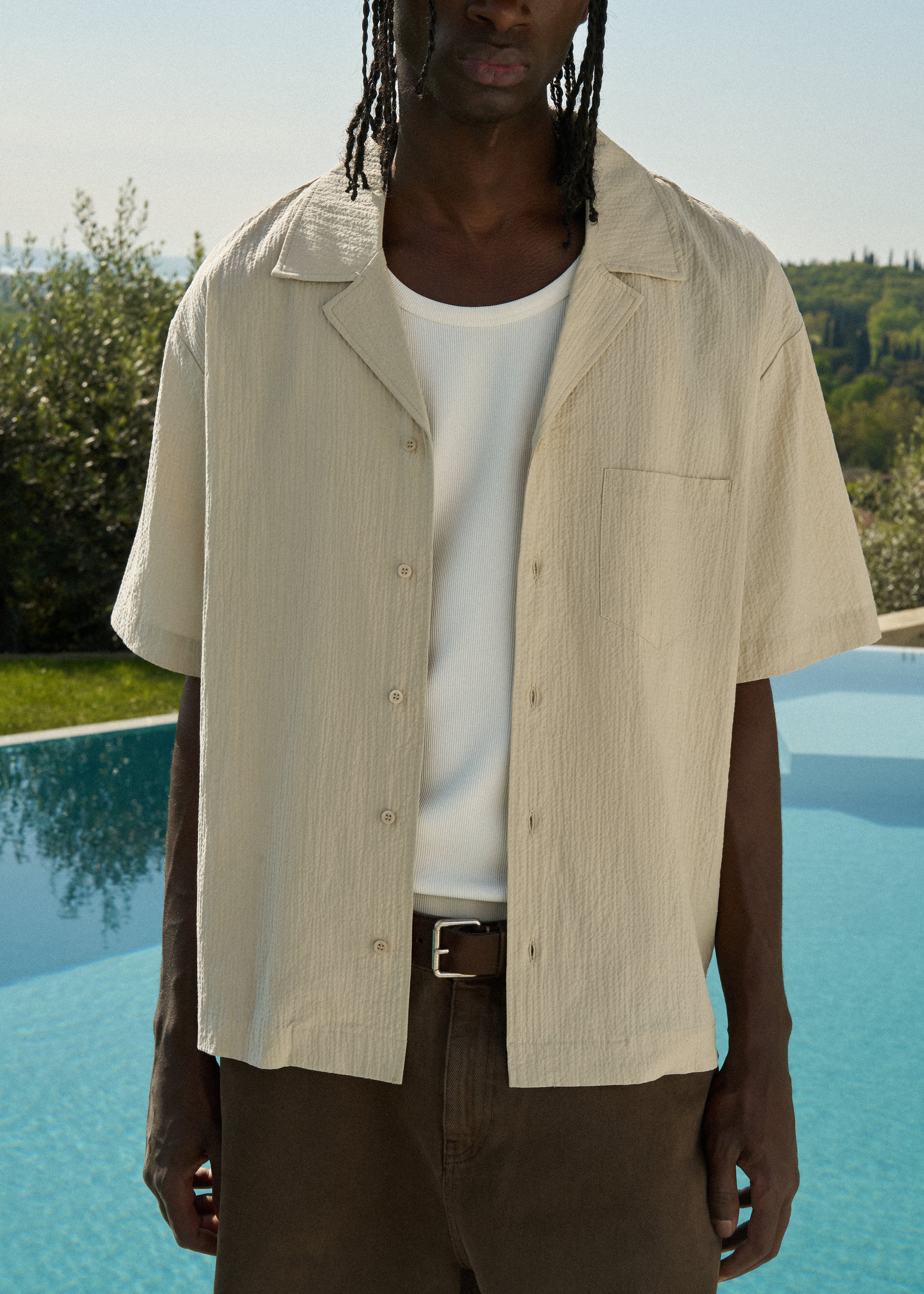 TEXTURED REVERE SHIRT - STONE