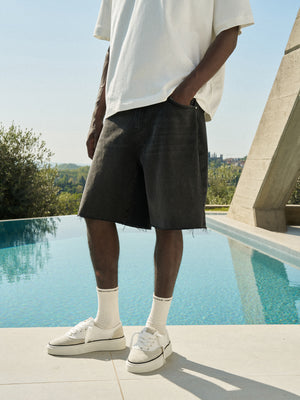 DENIM RAW EDGE SHORTS - BLACK WASH