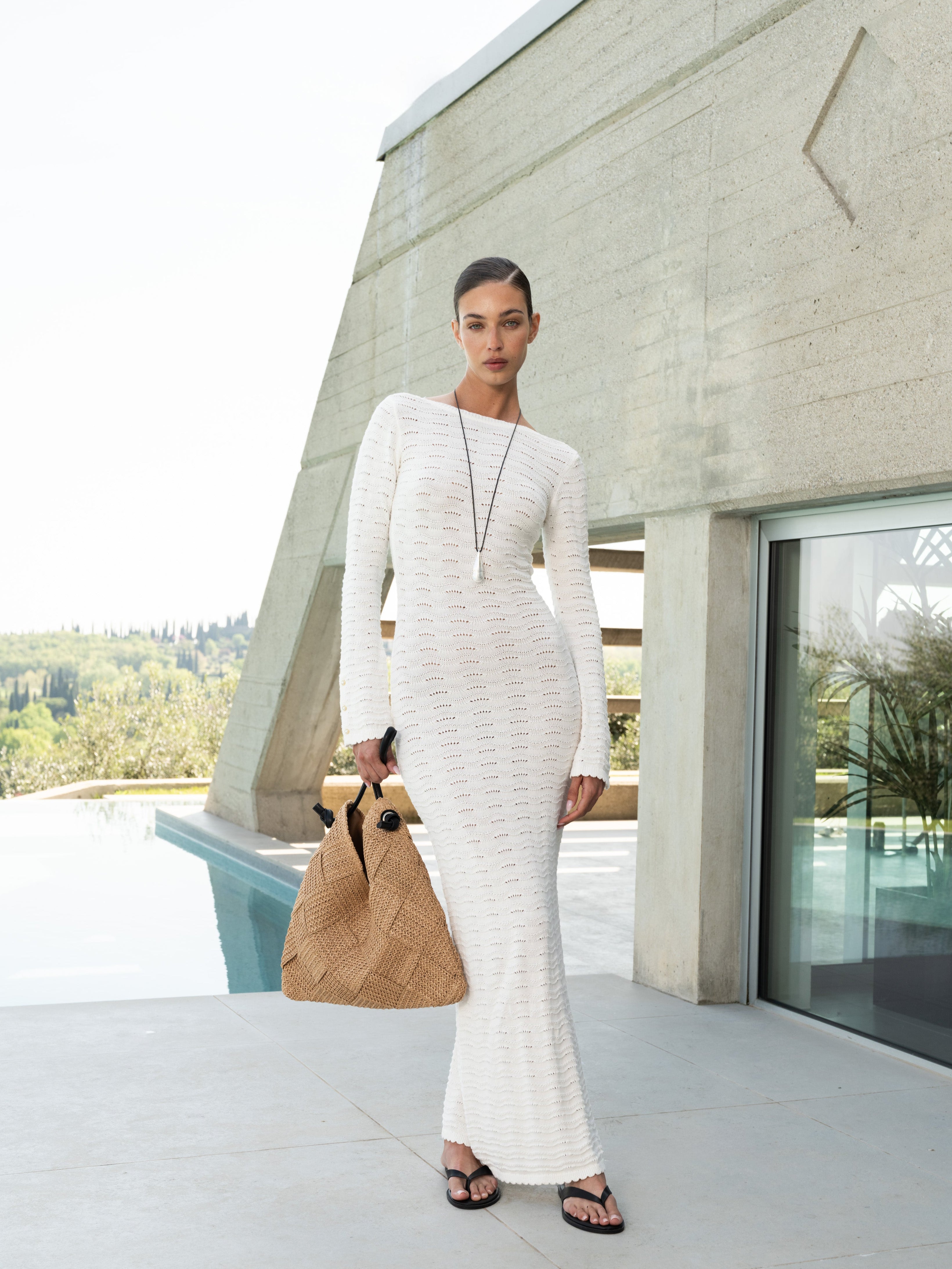 CROCHET KNIT TWO WAY MAXI DRESS - OFF WHITE