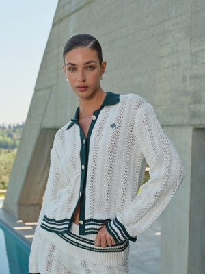 LONG SLEEVE CROCHET SHIRT - FOREST GREEN