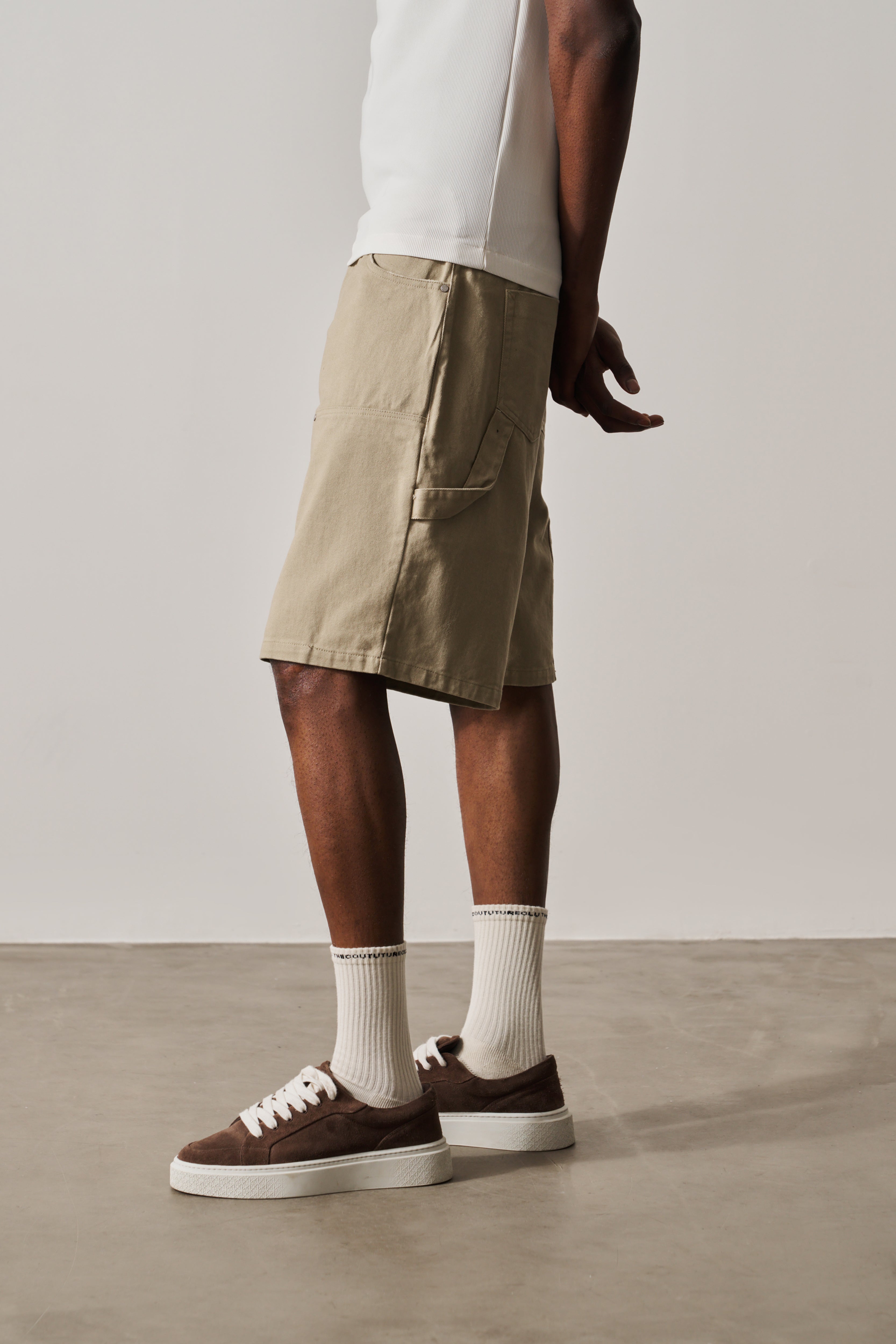 TWILL CARPENTER SHORTS - BEIGE