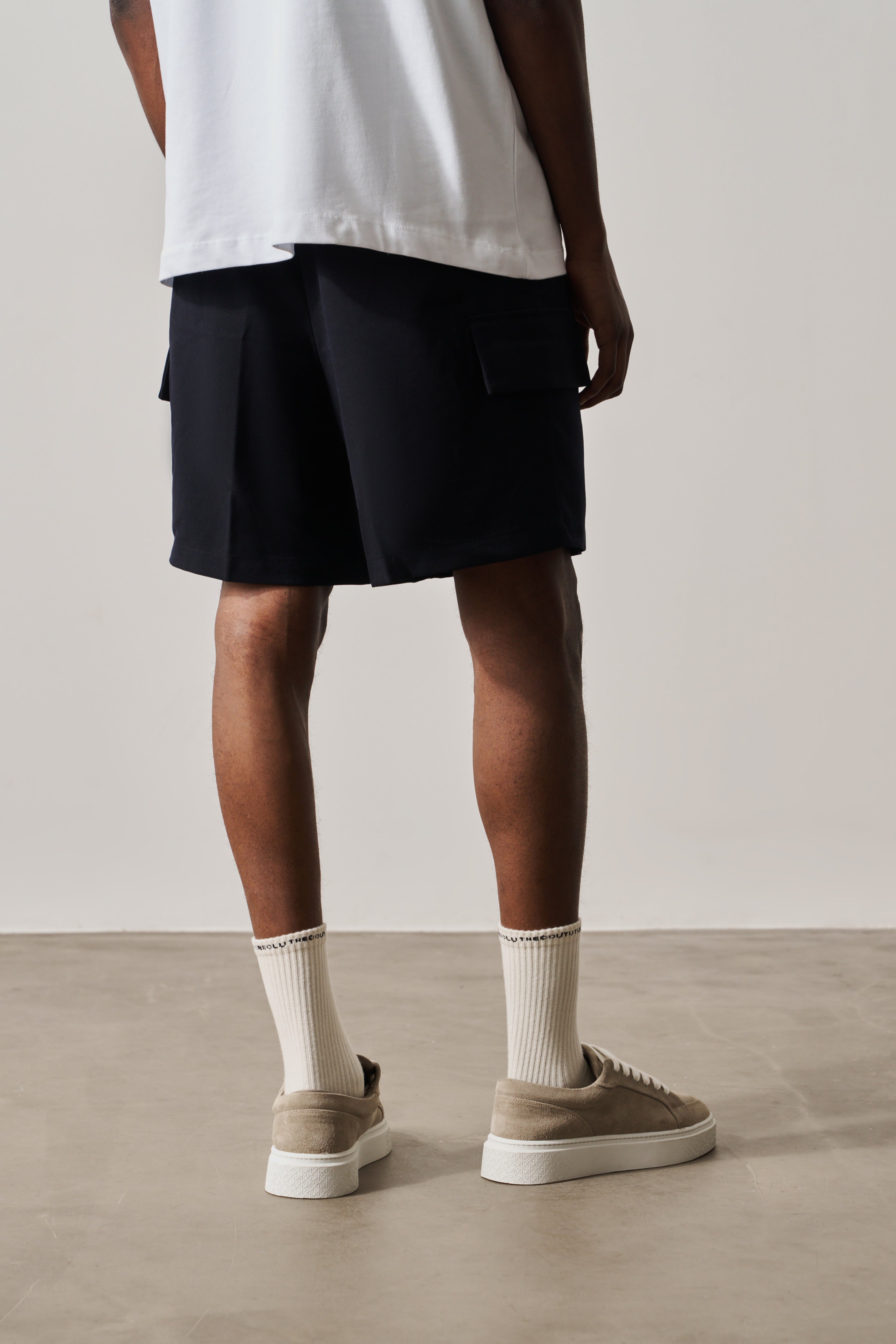 WIDE LEG SIDE POCKET SHORTS - NAVY