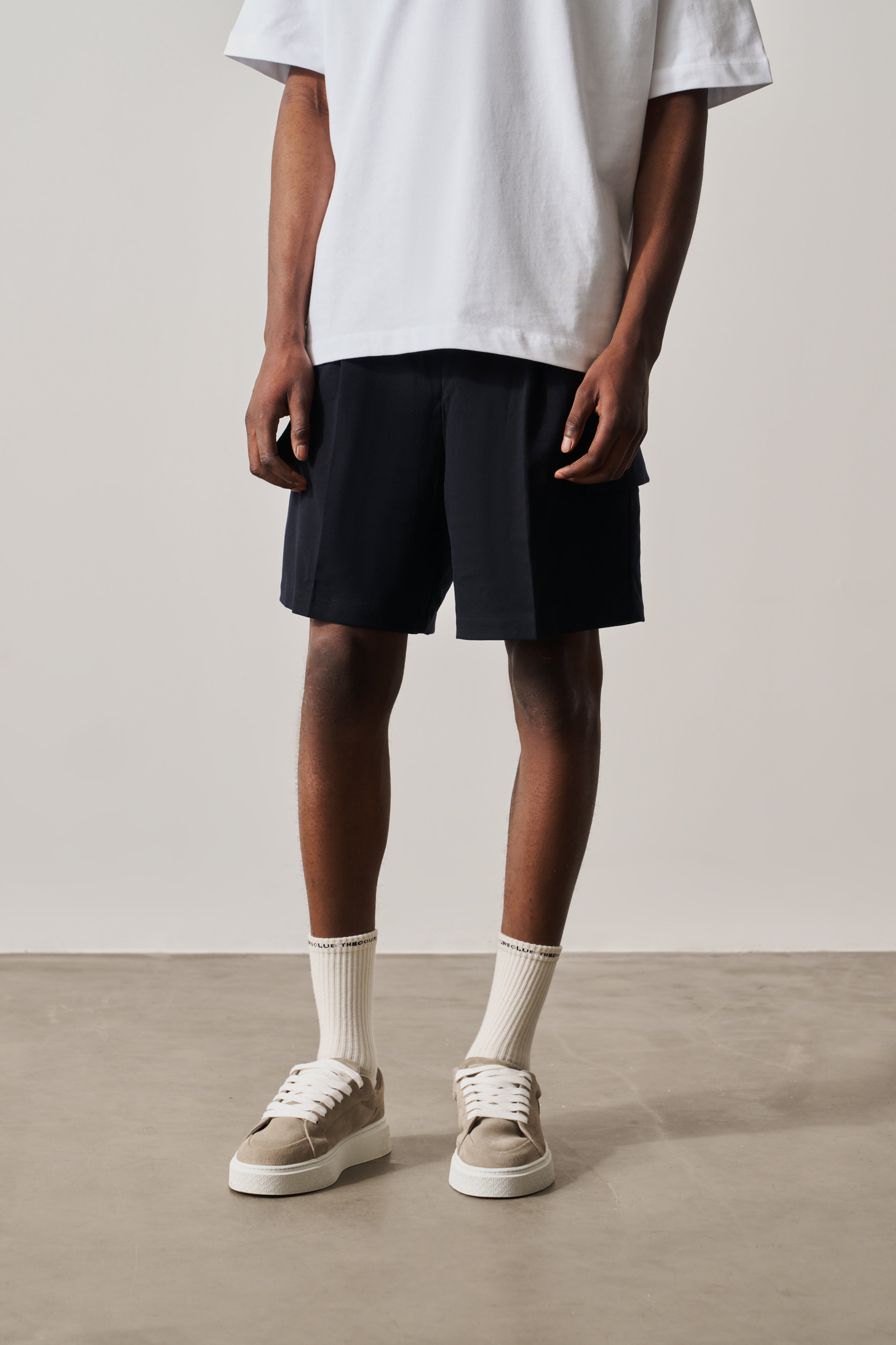 WIDE LEG SIDE POCKET SHORTS - NAVY
