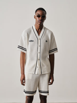 CROCHET KNITTED BASEBALL SHIRT - WHITE