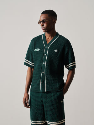 CROCHET KNITTED BASEBALL SHIRT - GREEN