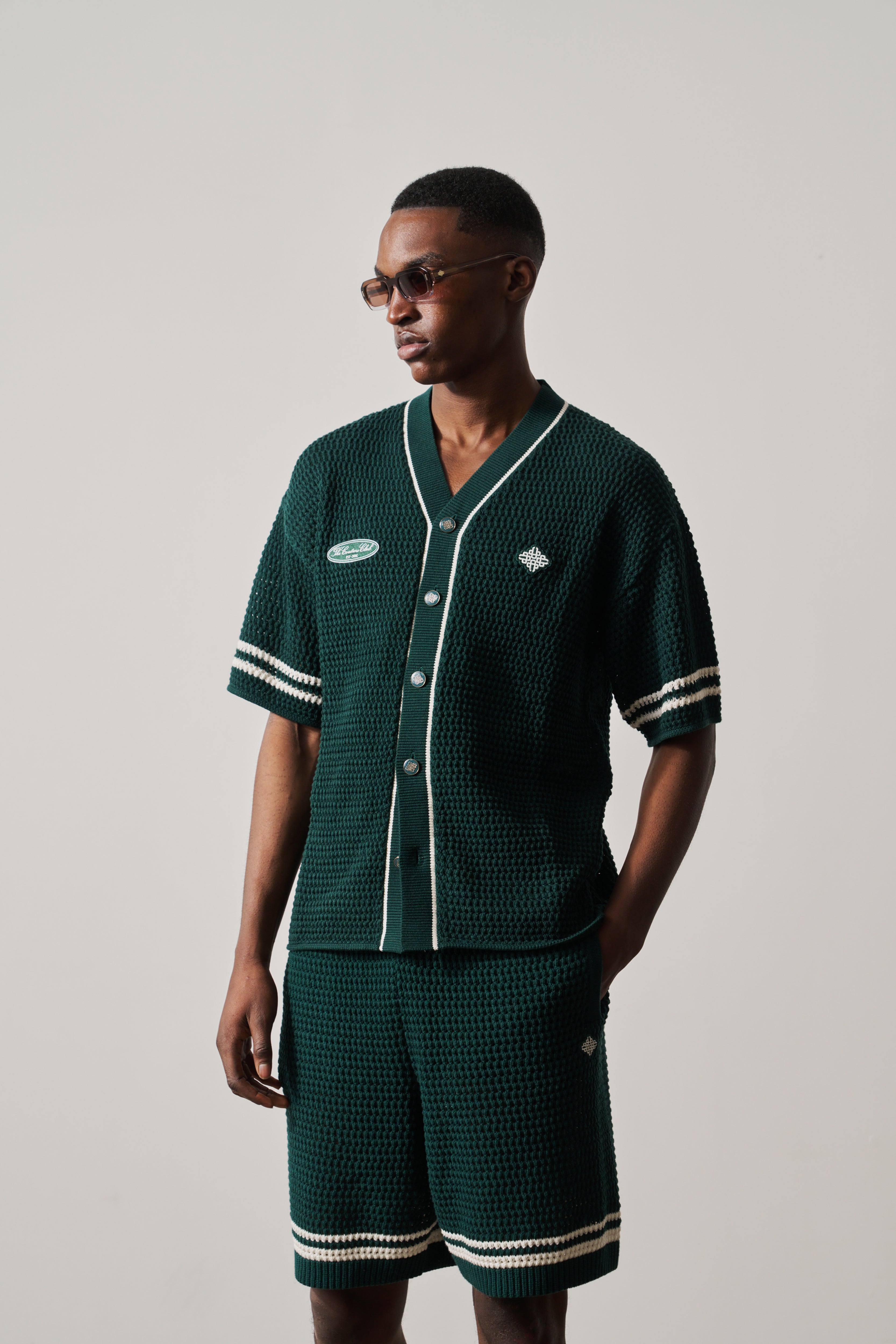 CROCHET KNITTED BASEBALL SHIRT - GREEN