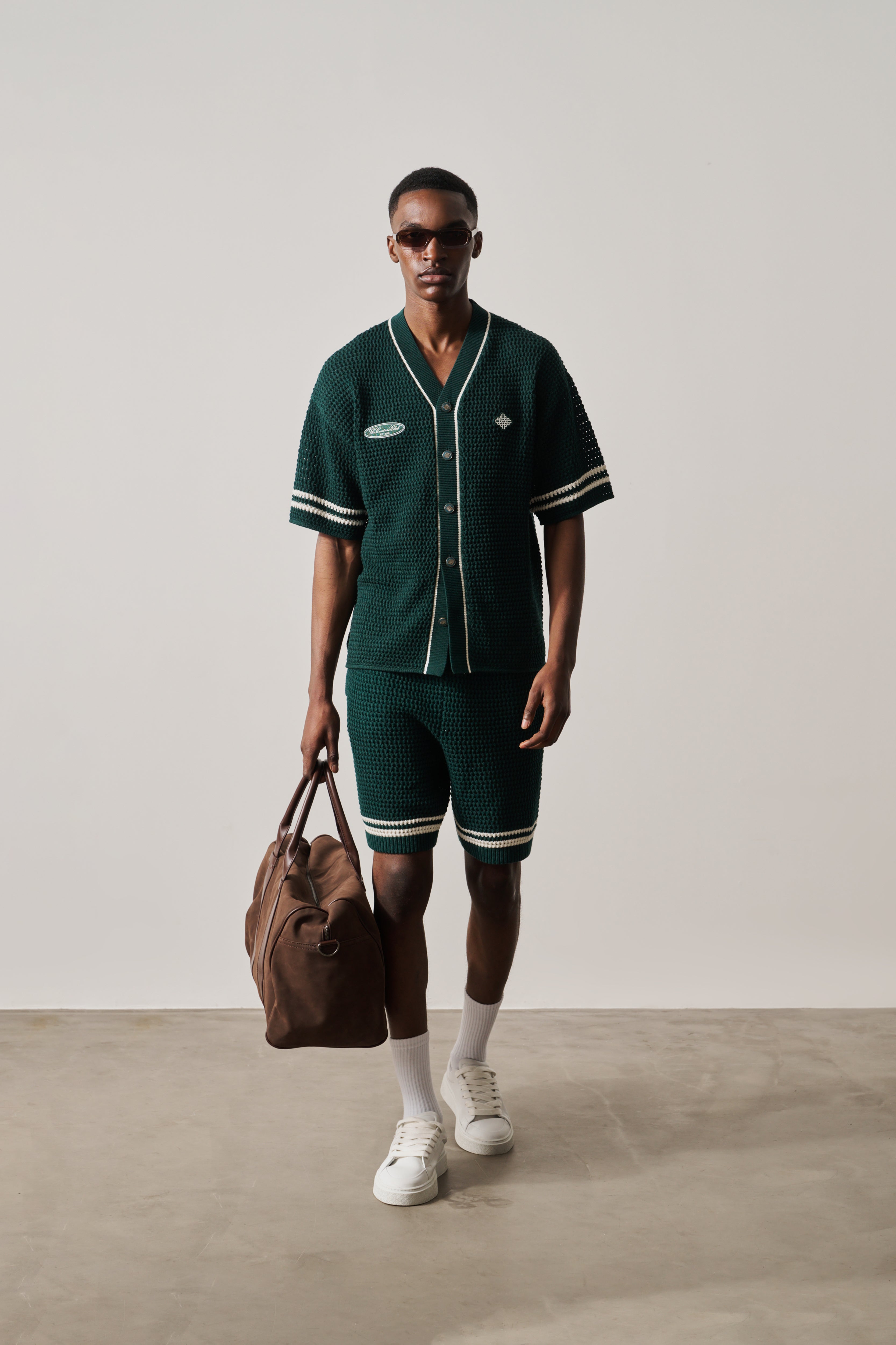 CROCHET KNITTED SHORTS - FOREST GREEN