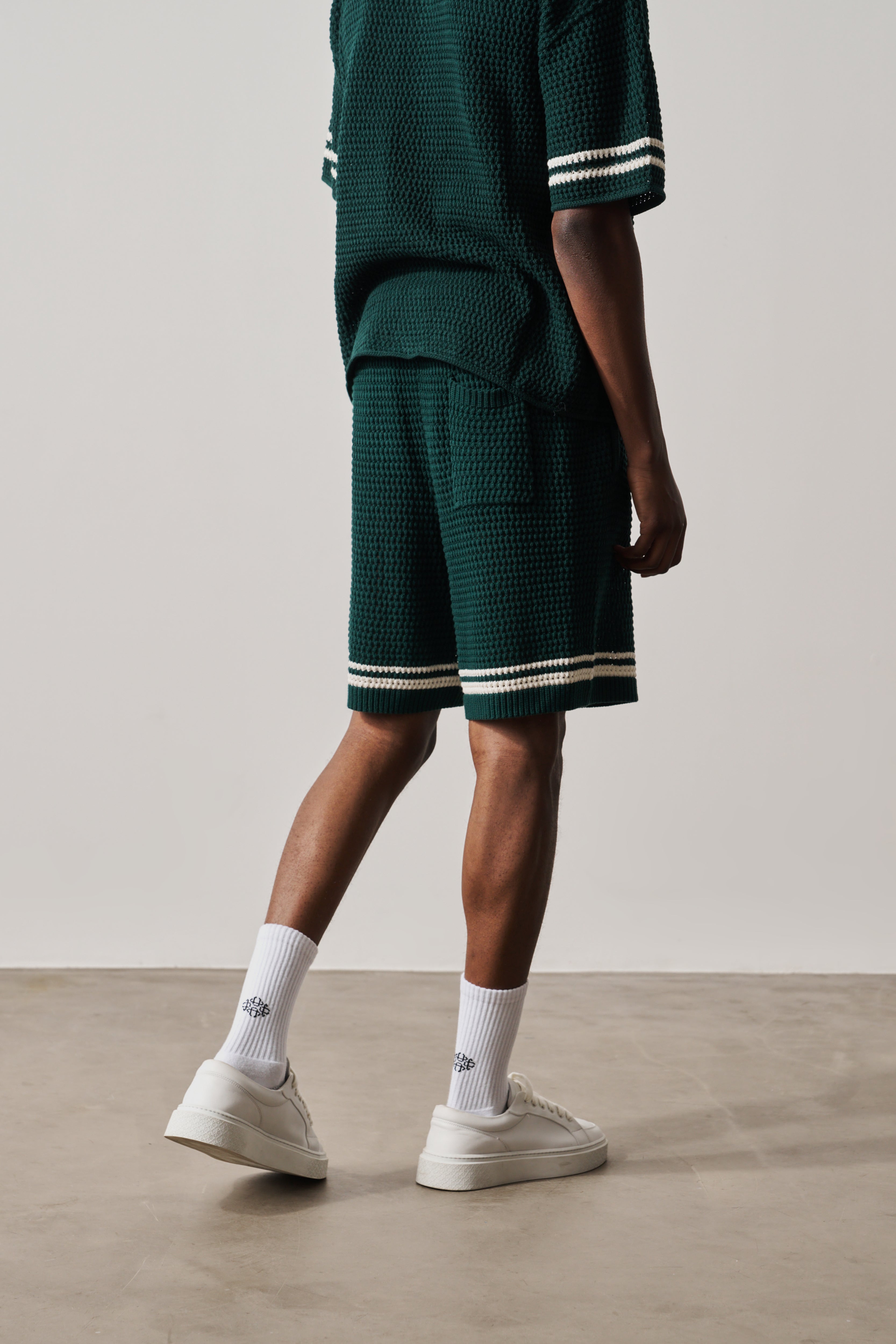 CROCHET KNITTED SHORTS - FOREST GREEN