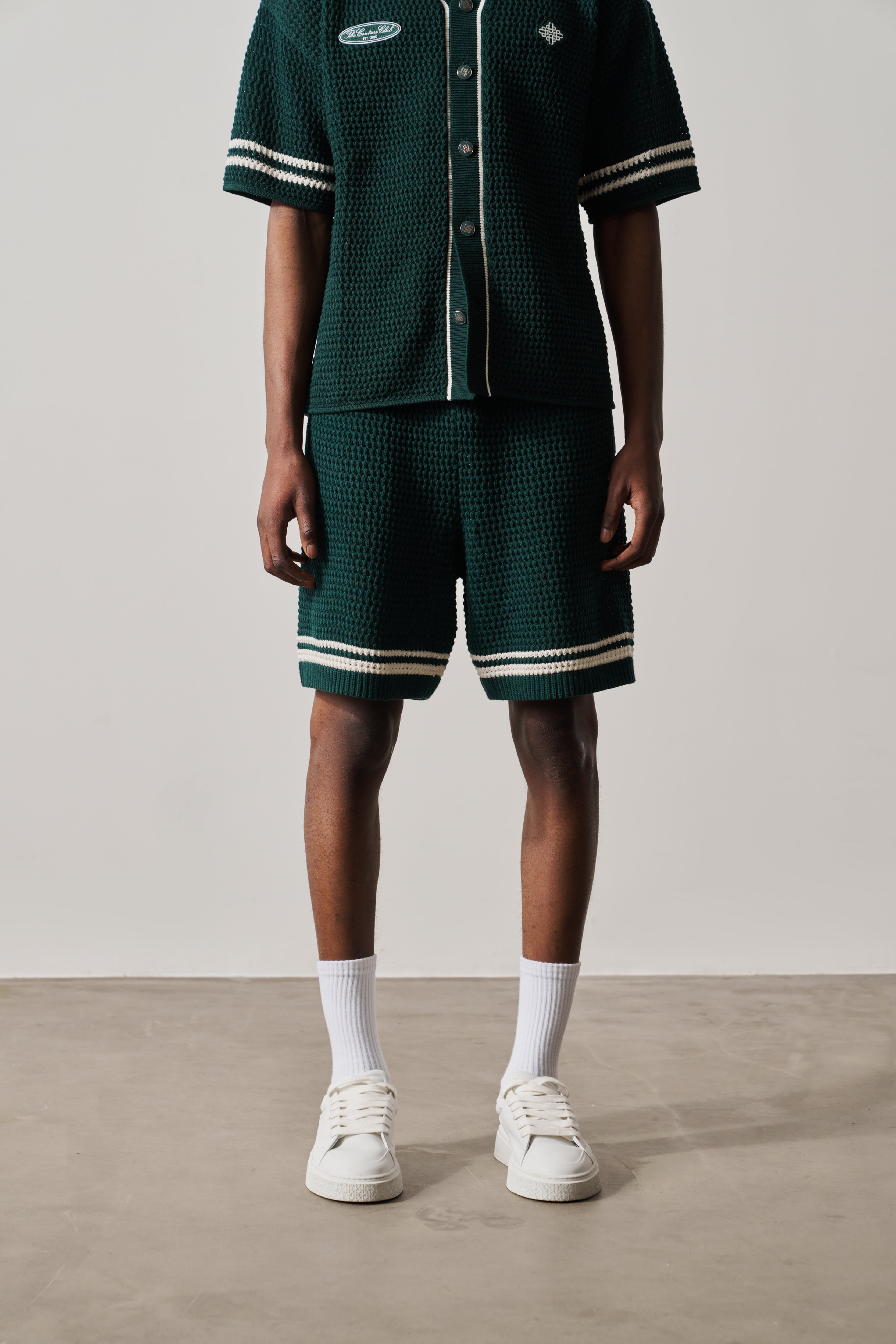 CROCHET KNITTED SHORTS - FOREST GREEN