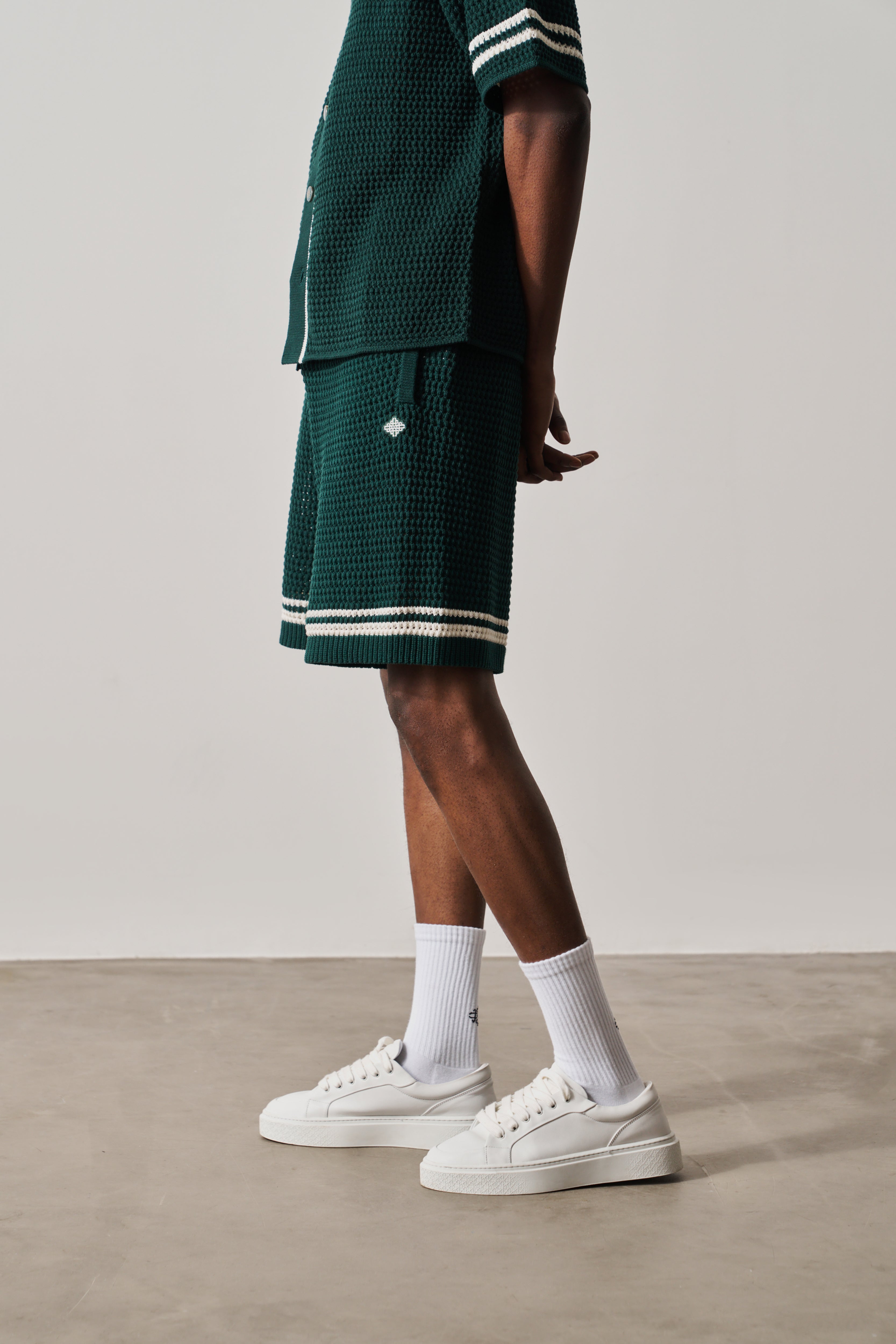 CROCHET KNITTED SHORTS - FOREST GREEN
