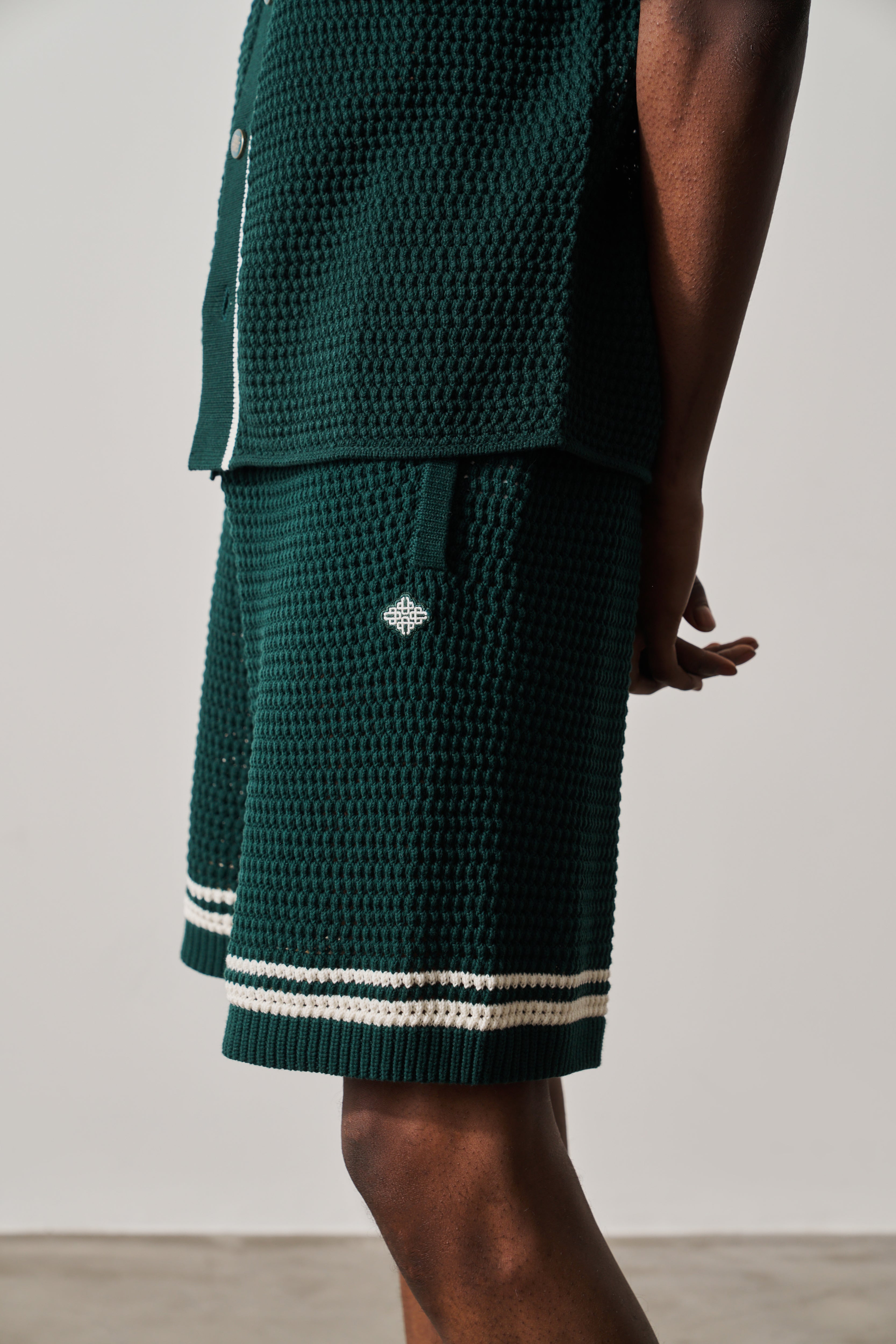 CROCHET KNITTED SHORTS - FOREST GREEN