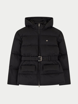 NYLON BELTED PUFFER - BLACK