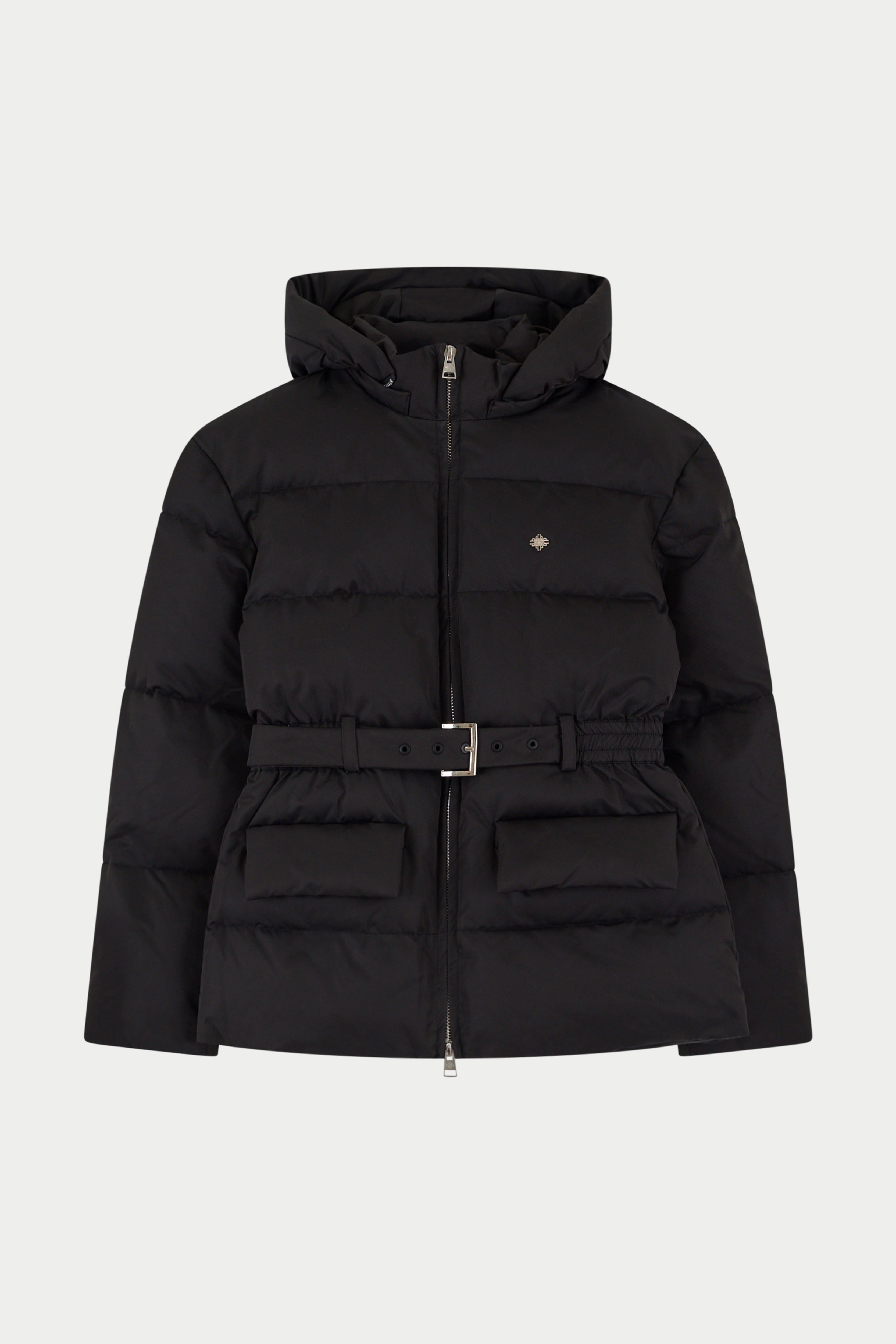 NYLON BELTED PUFFER - BLACK
