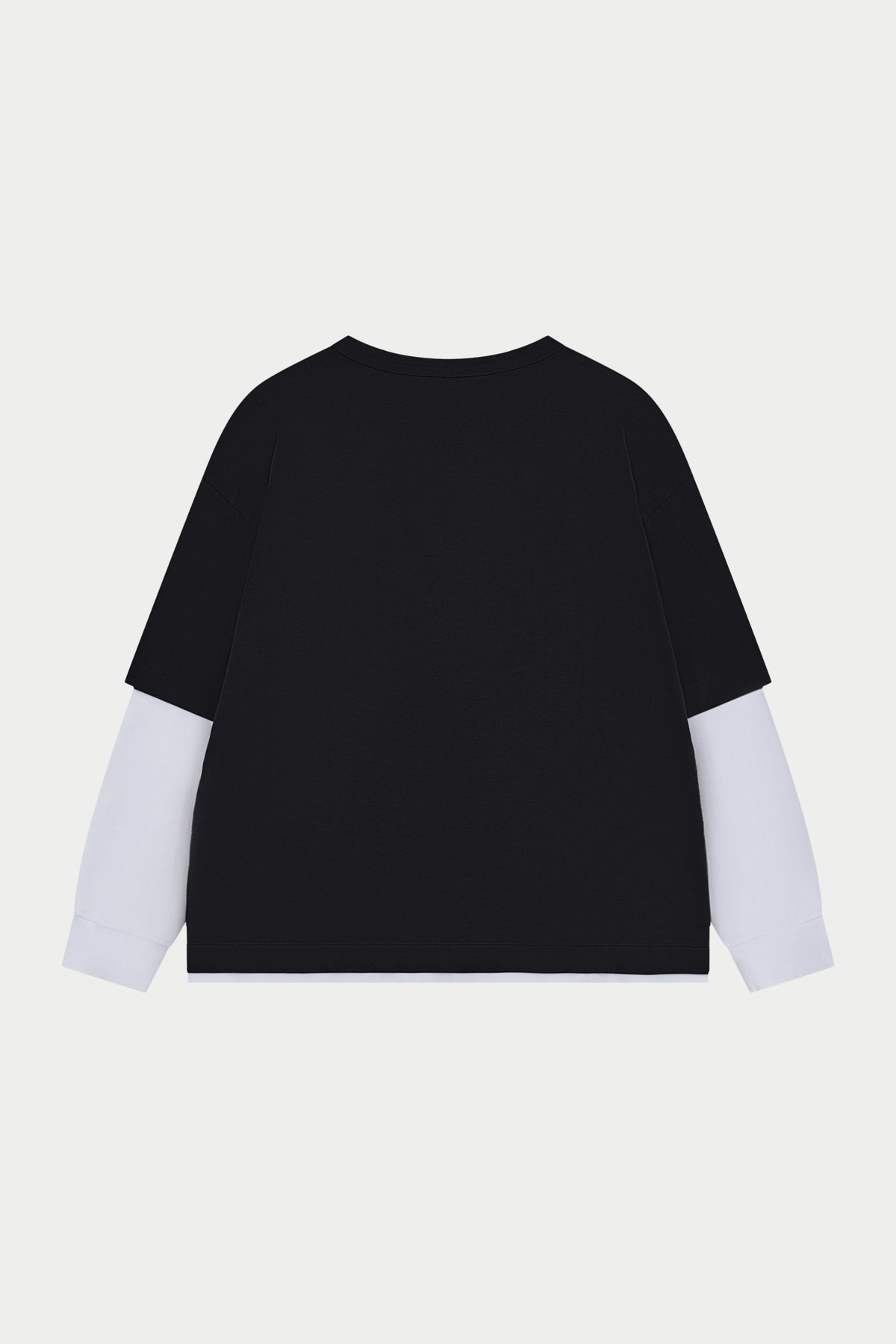 DOUBLE LAYER HENLEY LONG SLEEVE T-SHIRT - BLACK