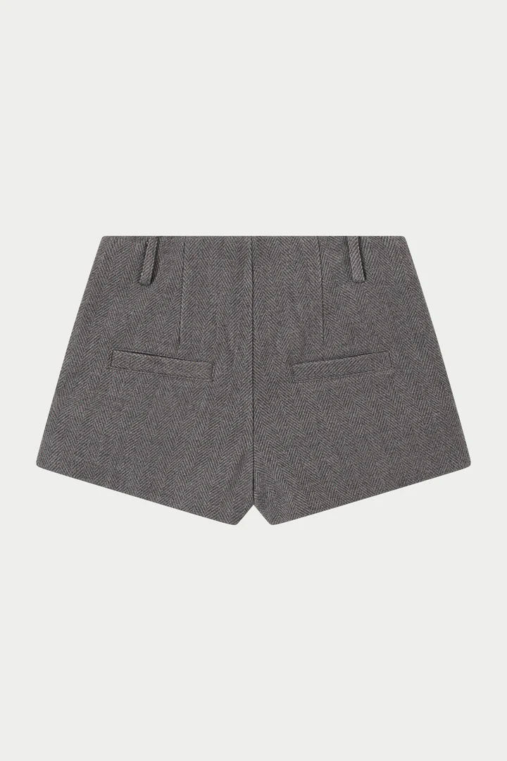 HERRINGBONE TAILORED MINI SHORTS - GREY