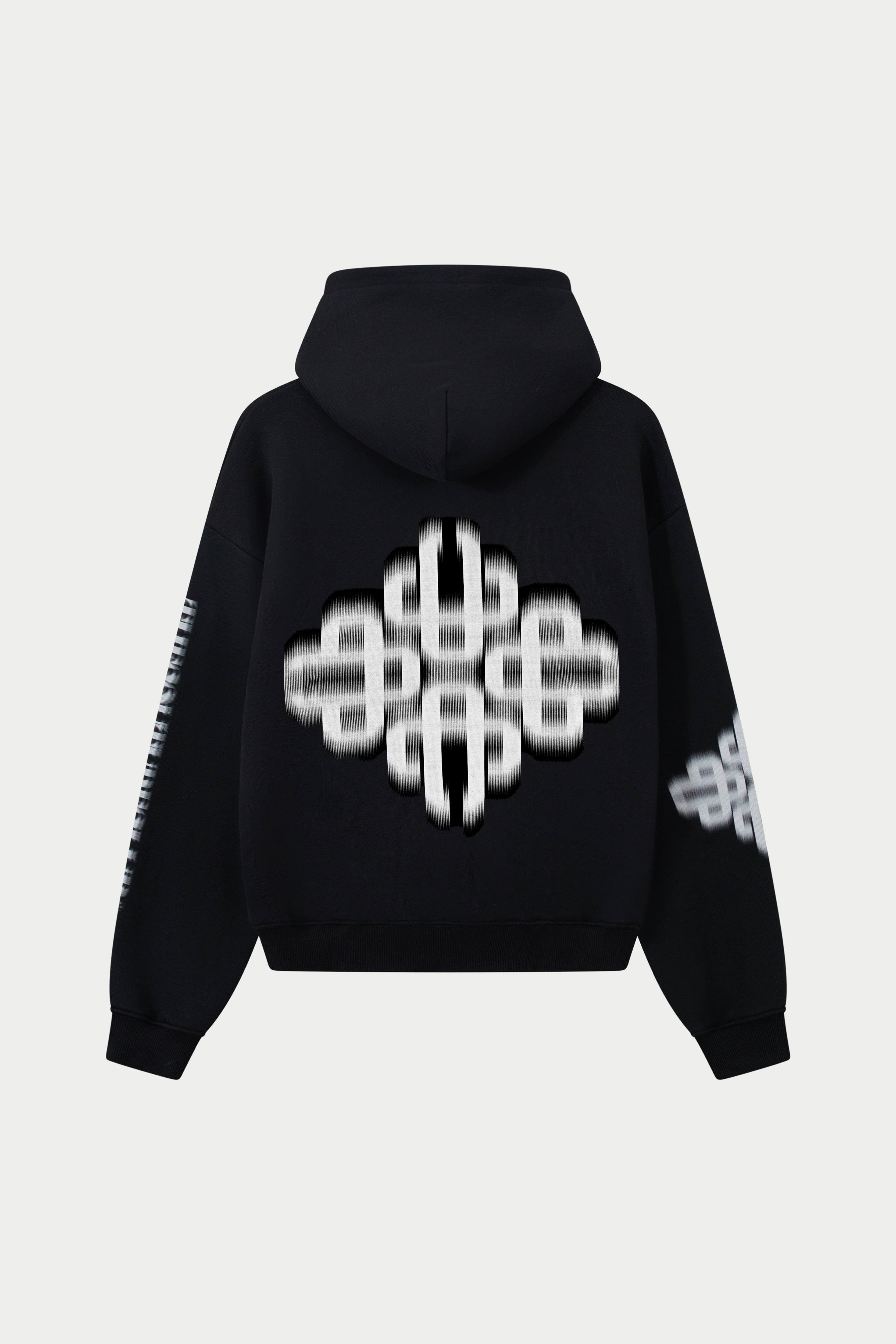 MOTION BLURRED EMBLEM HOODIE - BLACK