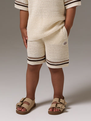KIDS STRIPE CROCHET KNIT SHORTS - OFF WHITE