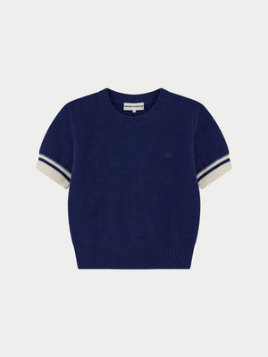 CONTRAST STRIPE SHORT SLEEVE KNIT TEE - NAVY