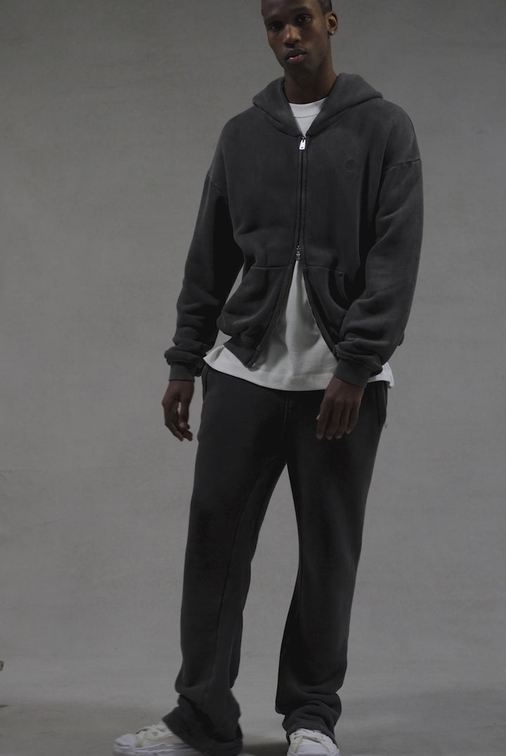 Translation missing: en.LAUNDERED CLASSICS ZIP THROUGH HOODIE - CHARCOAL
