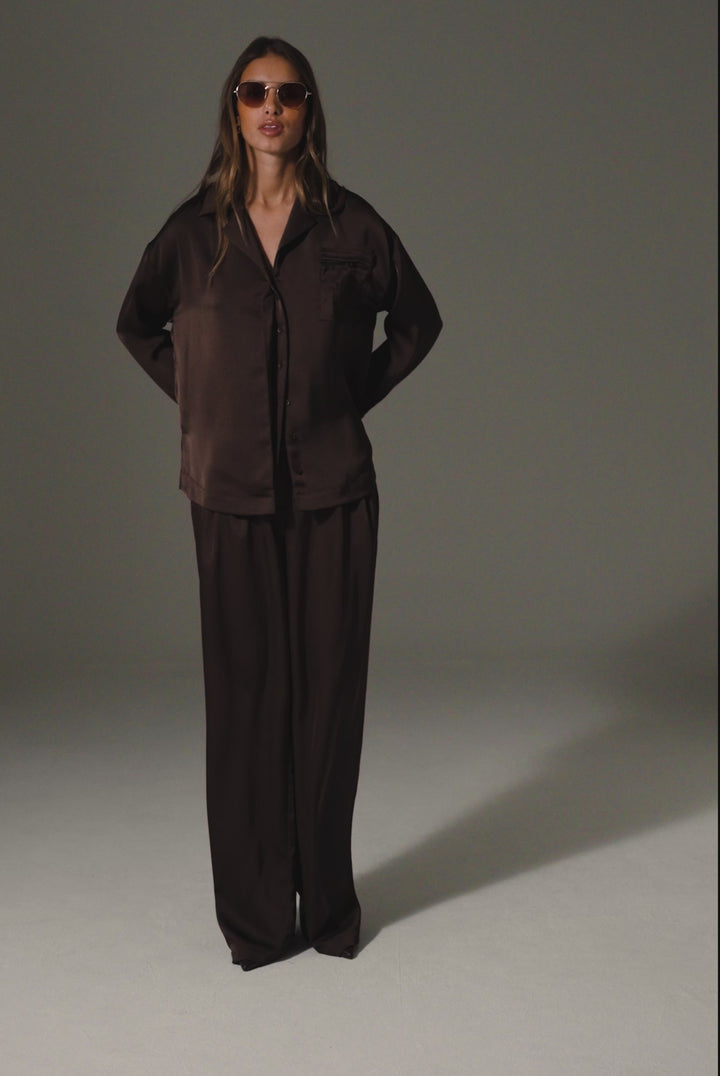 Translation missing: en.SATIN TAILORED RELAXED SHIRT - DEEP CHOCOLATE
