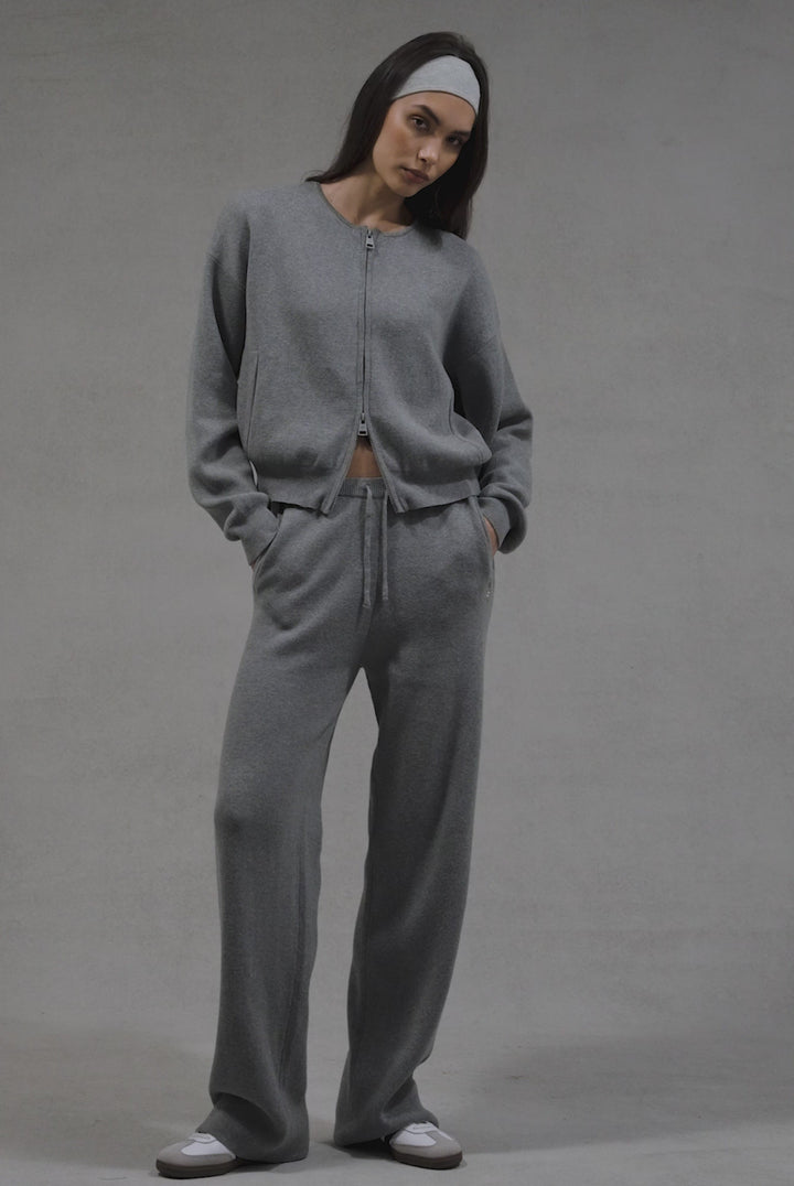 Translation missing: en.COLLARLESS KNITTED ZIP THROUGH BOMBER - GREY MARL
