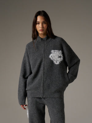 MONOGRAM FLUFFY KNIT ZIP THROUGH - CHARCOAL