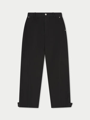 WOVEN CANVAS DISTRESSED TROUSER - BLACK
