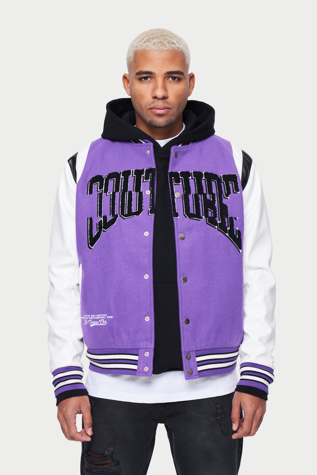 Purple Laurel Panelled Varsity Jacket | The Couture Club - M