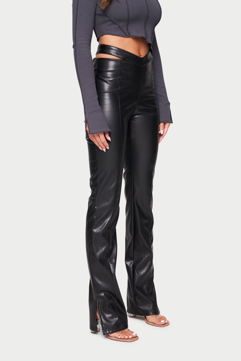 The Couture Club leather look cut out waist trouser in black  ASOS
