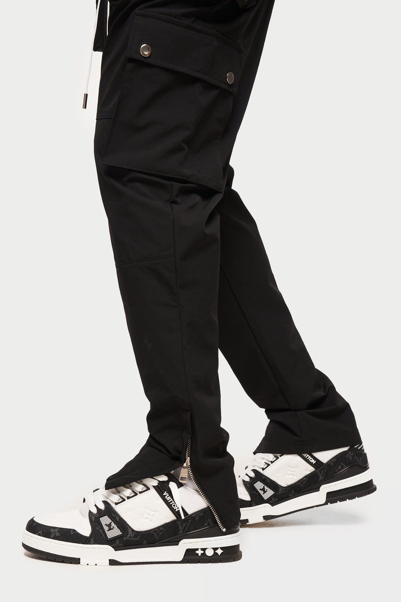Flynoff Black Solid Jogger Ns Lycra Tailored Fit Ankle Length Mens Track  Pant