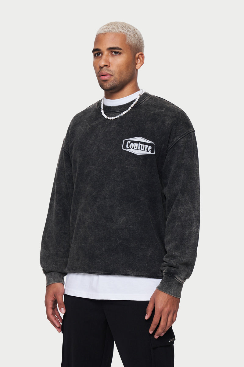 FADED VINTAGE GRAPHIC RELAXED SWEATER - BLACK