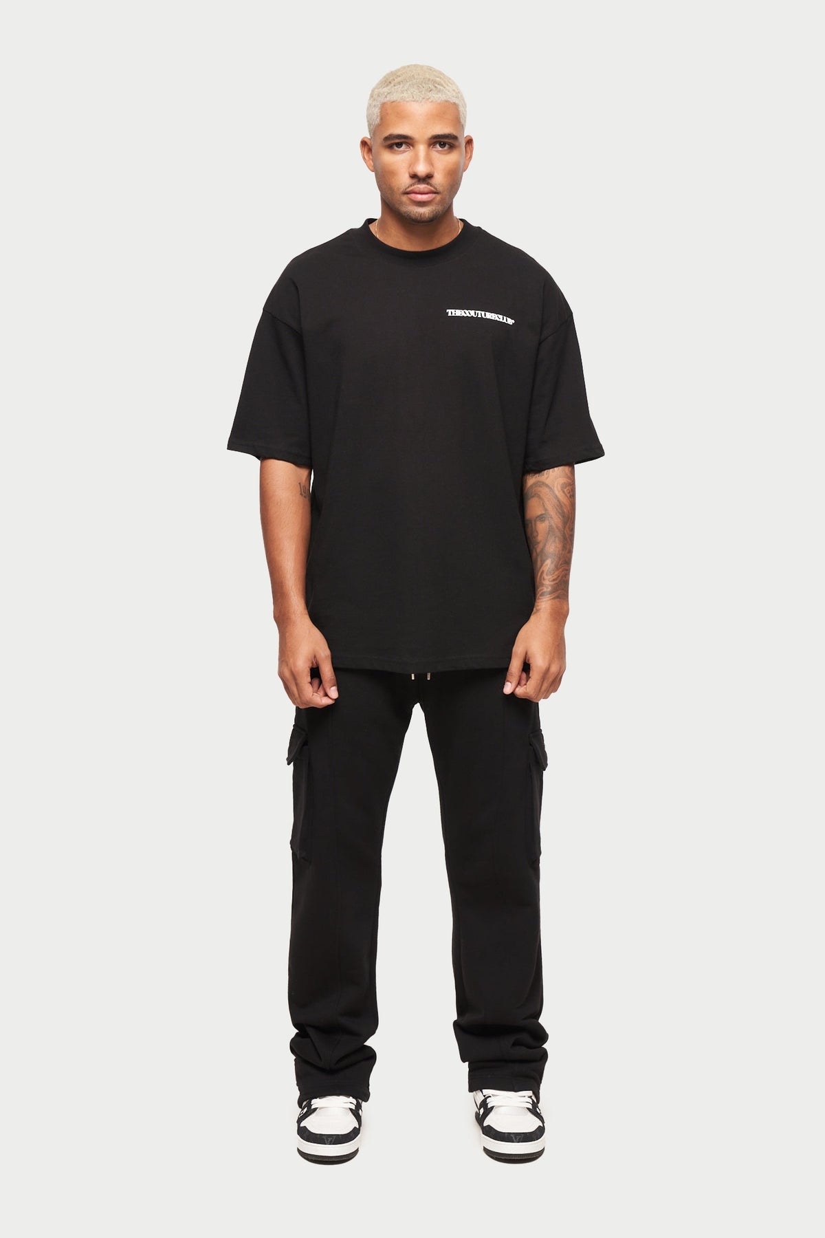 Black Zip Detail Wide Leg Jersey Cargo Joggers | The Couture Club