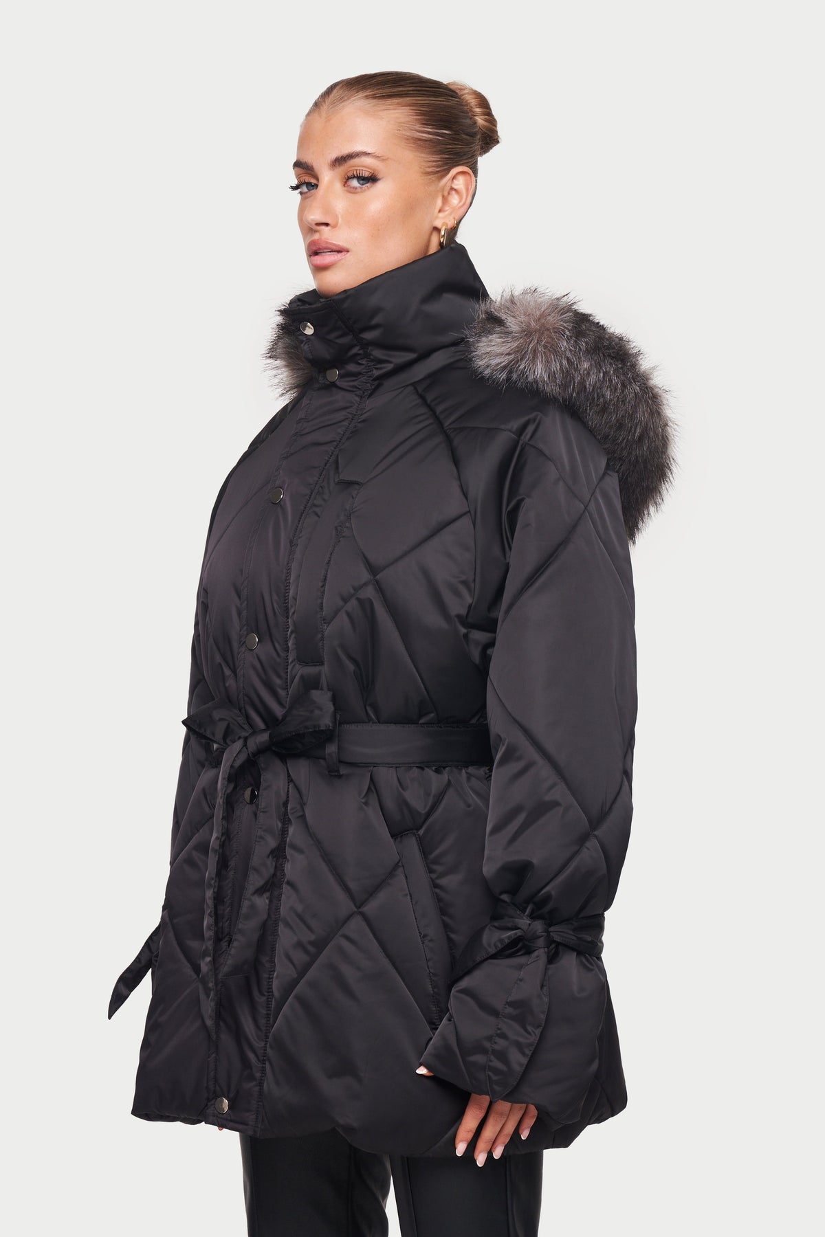 Black Oversize Fur Hooded Parka Jacket | The Couture Club