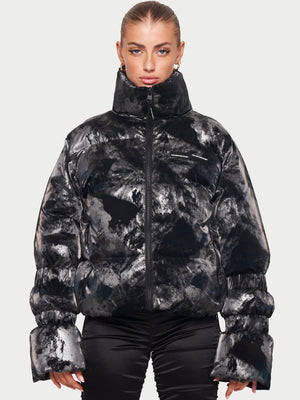 MOUNTAIN RUCHED DETAIL CROPPED PUFFER - BLACK