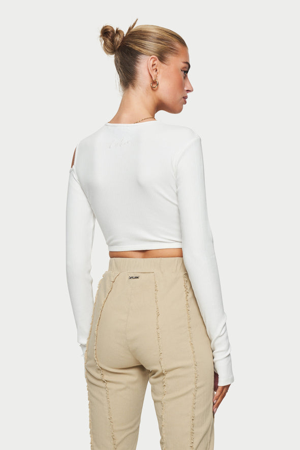 KNOTTED RIB CROP TOP - WHITE