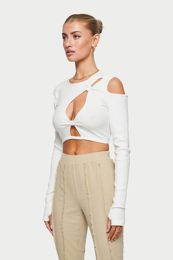 KNOTTED RIB CROP TOP - WHITE