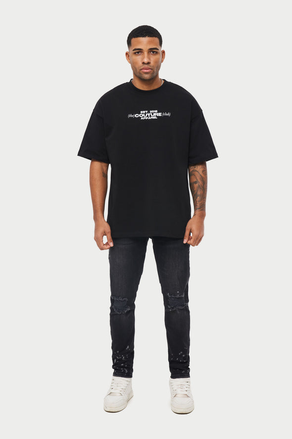 RIP AND REPAIR PAINT STACKED JEANS - BLACK WASH